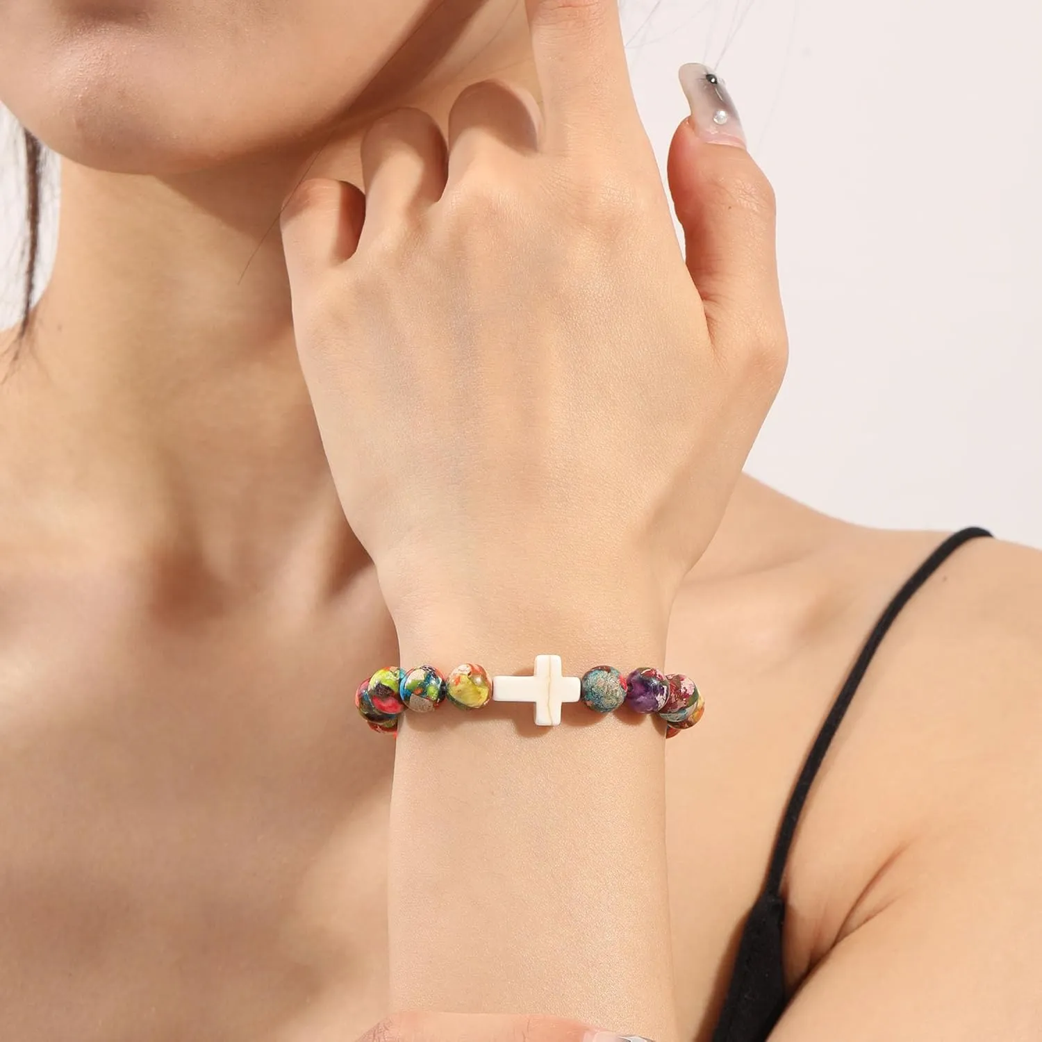 Christian Gifts for Women Cross Bracelets Imperial Nature Stone Bead Bracelet Confirmation Baptism Gifts for Teen Girls Easter Basket Stuffers for Teens Christmas Religious Jewelry