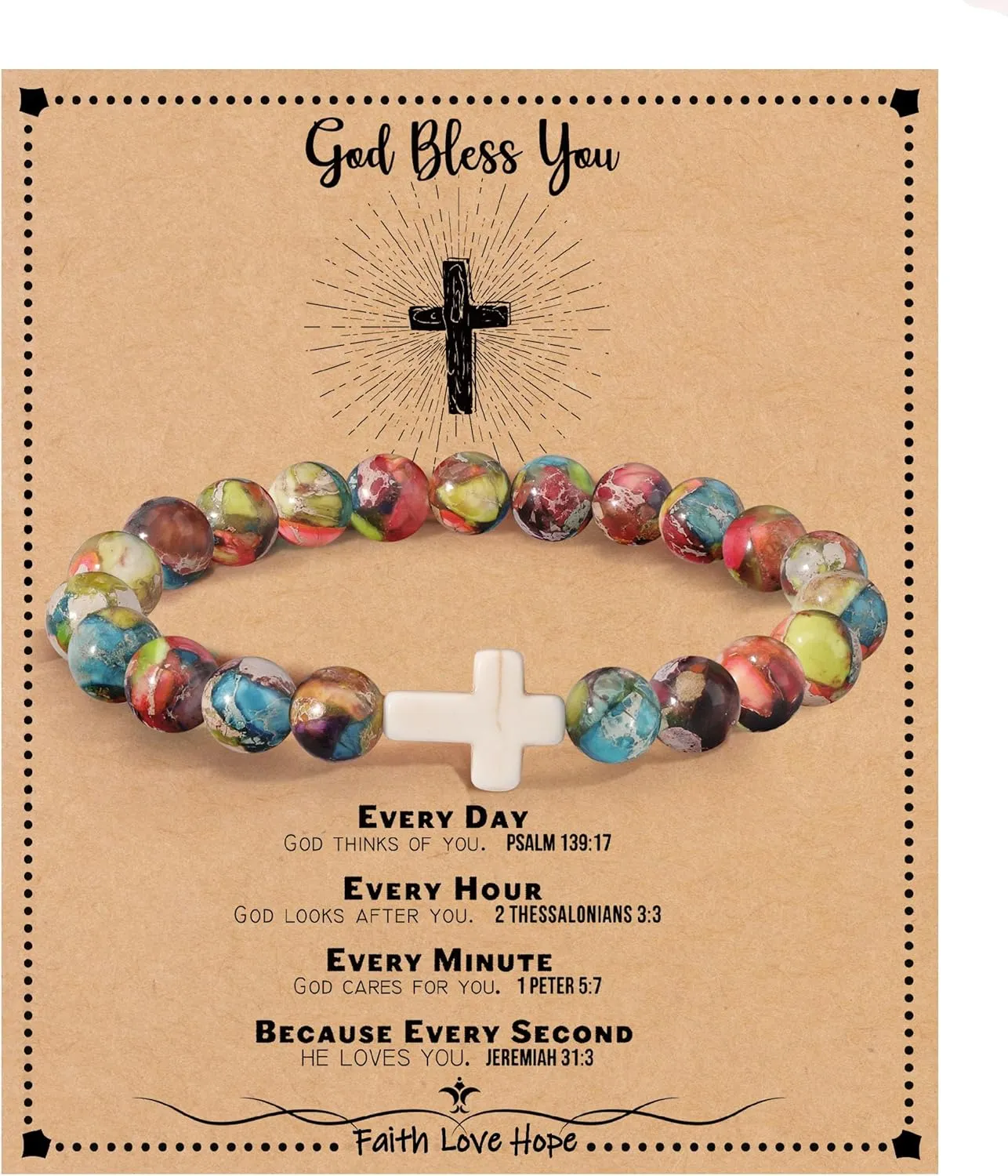 Christian Gifts for Women Cross Bracelets Imperial Nature Stone Bead Bracelet Confirmation Baptism Gifts for Teen Girls Easter Basket Stuffers for Teens Christmas Religious Jewelry