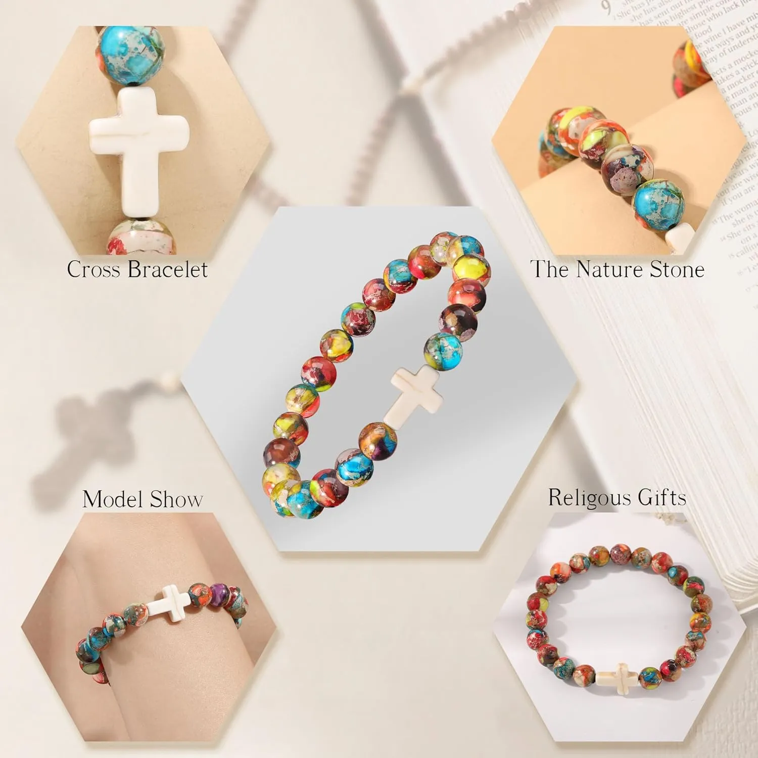 Christian Gifts for Women Cross Bracelets Imperial Nature Stone Bead Bracelet Confirmation Baptism Gifts for Teen Girls Easter Basket Stuffers for Teens Christmas Religious Jewelry