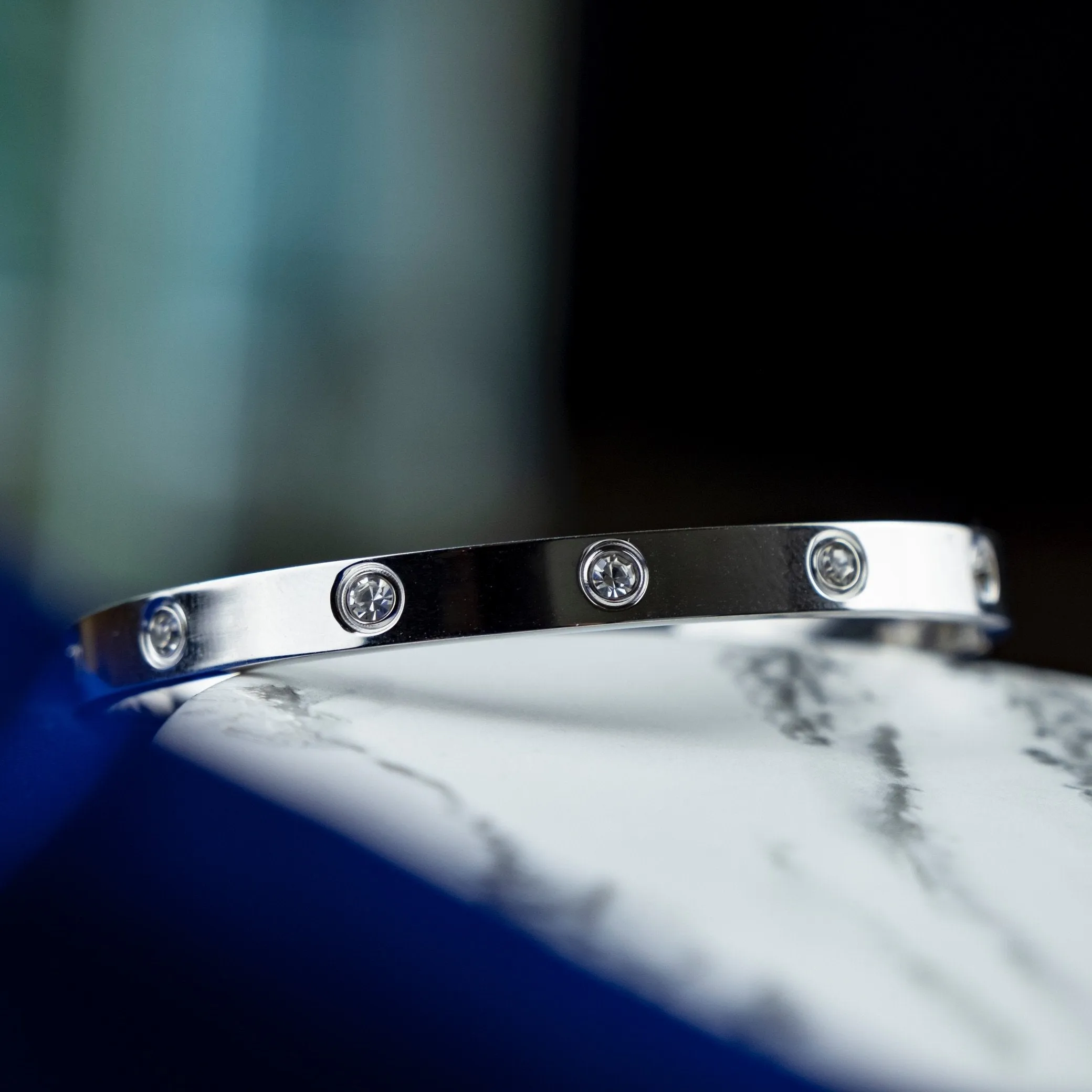 Crystal Zircon Geometric Cuff Bangle