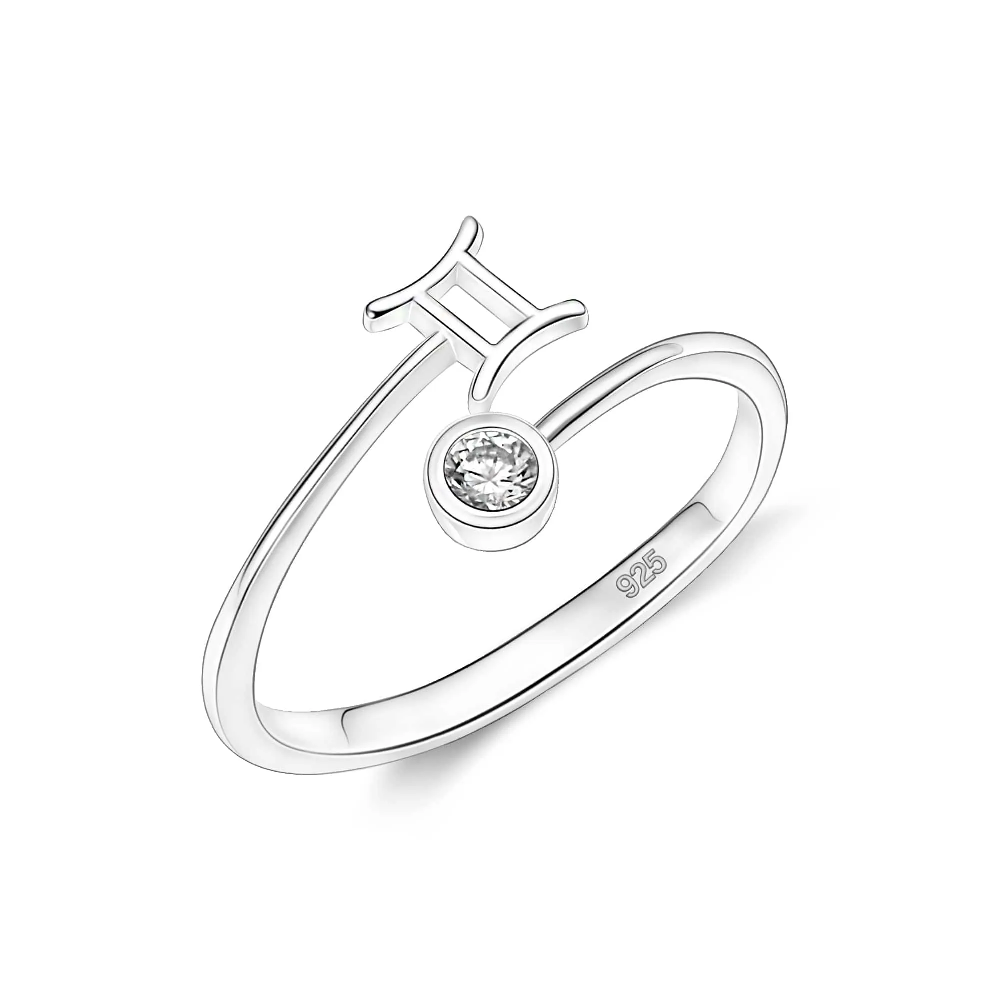 CZ Zodiac Ring Sterling Silver Adjustable 12 Constellation Rings