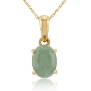 Damen 375 Gold 9 Karat Gelbgold Oval Jade Klassisch Klaue Satz Anhänger Halskette Grün 45cm 8x6mm