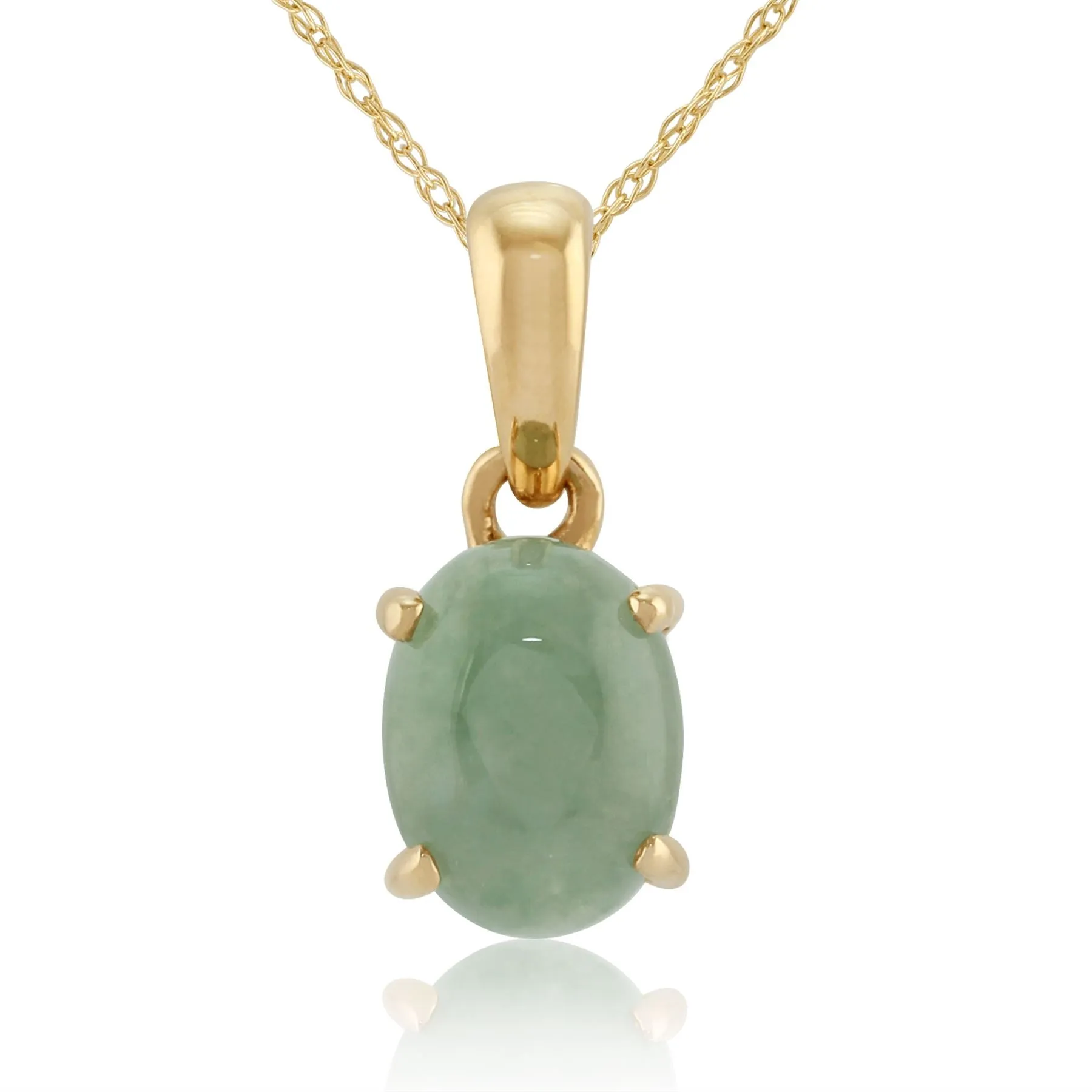 Damen 375 Gold 9 Karat Gelbgold Oval Jade Klassisch Klaue Satz Anhänger Halskette Grün 45cm 8x6mm
