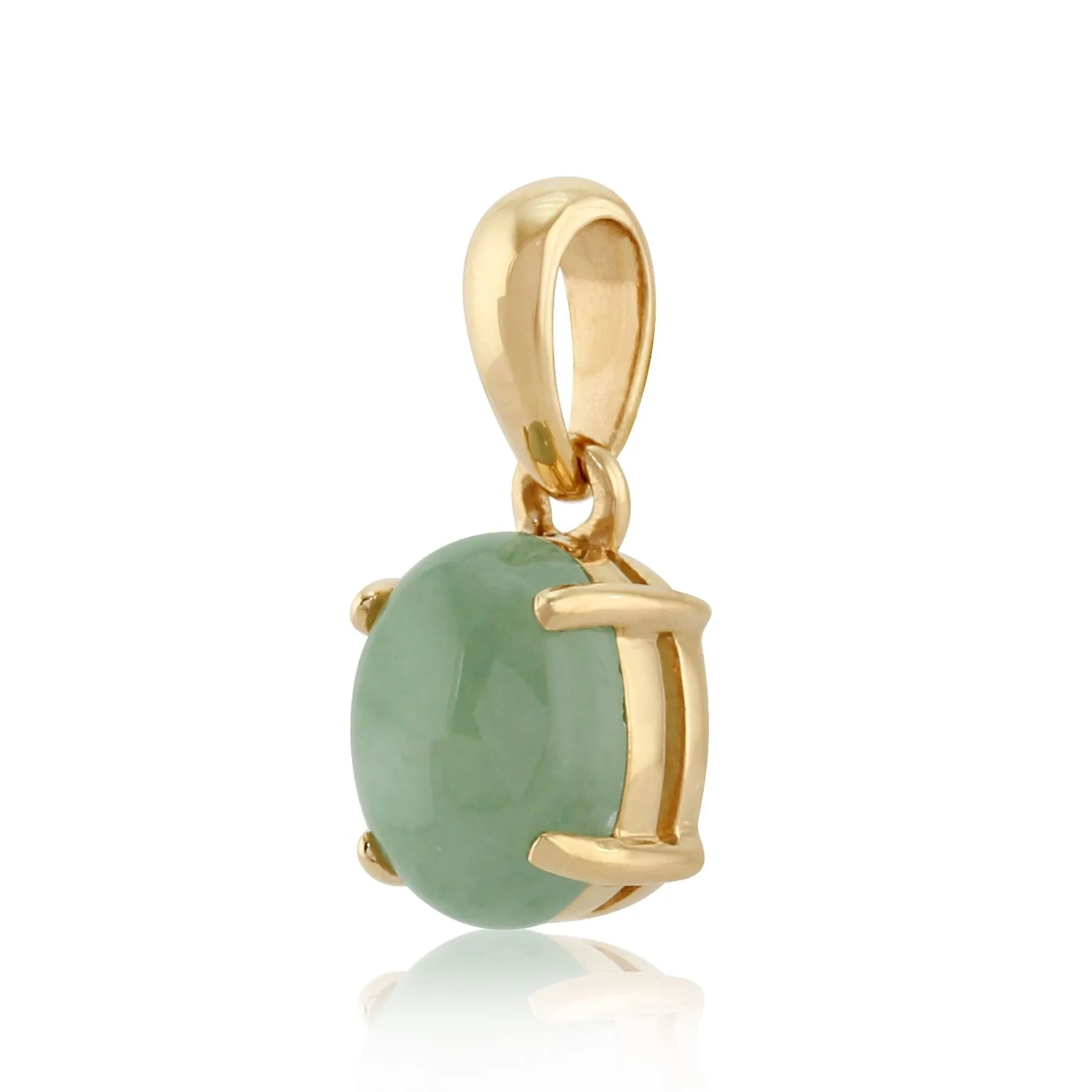 Damen 375 Gold 9 Karat Gelbgold Oval Jade Klassisch Klaue Satz Anhänger Halskette Grün 45cm 8x6mm