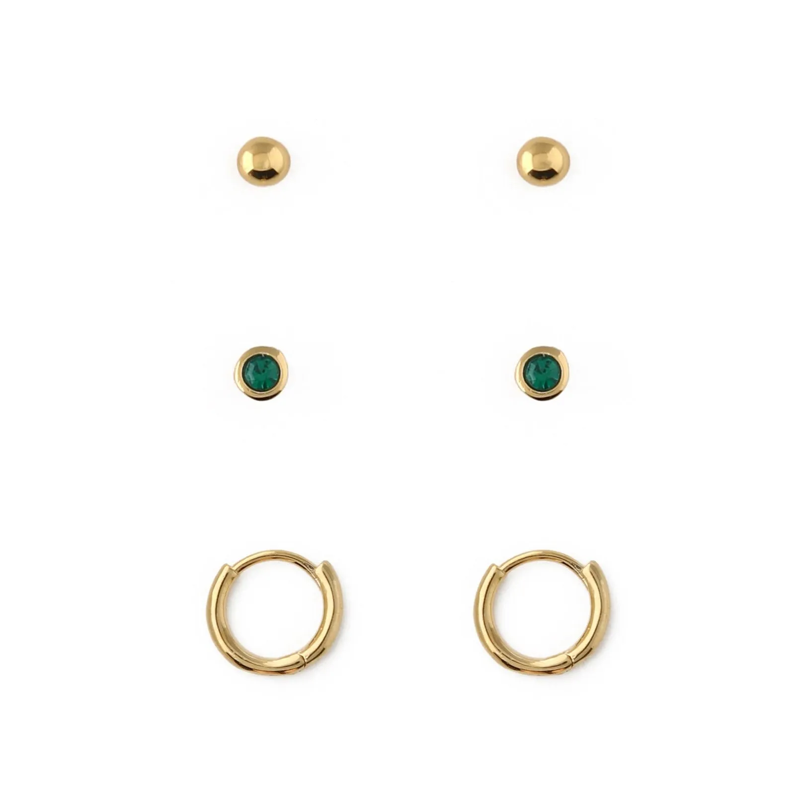Emerald Stud & Hoop Earrings 3 Pack Made With Swarovski Crystals
