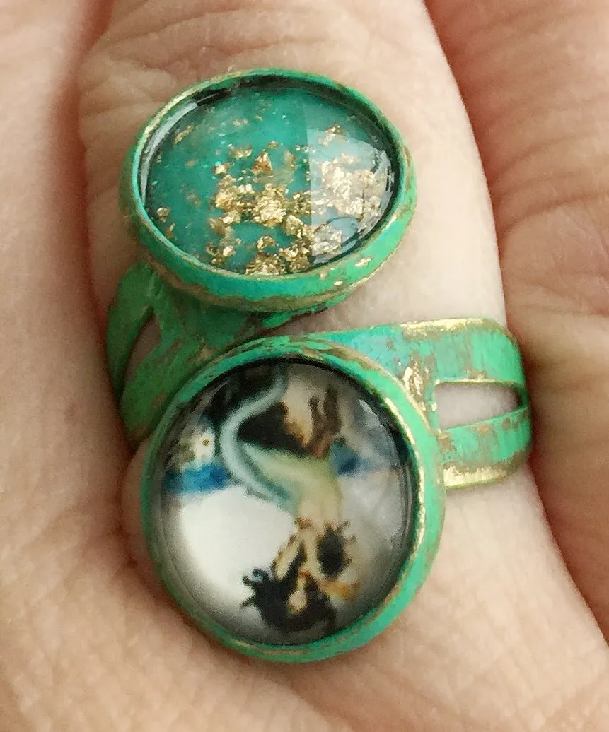 Glass Mermaid Cabochon Adjustable Wrap Ring v2