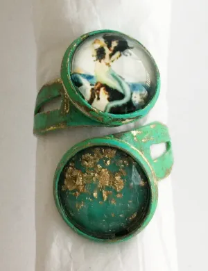 Glass Mermaid Cabochon Adjustable Wrap Ring v2
