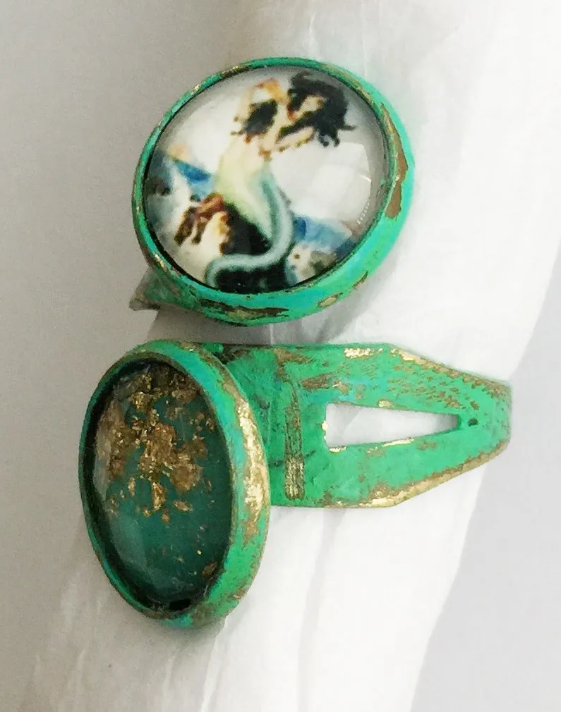 Glass Mermaid Cabochon Adjustable Wrap Ring v2