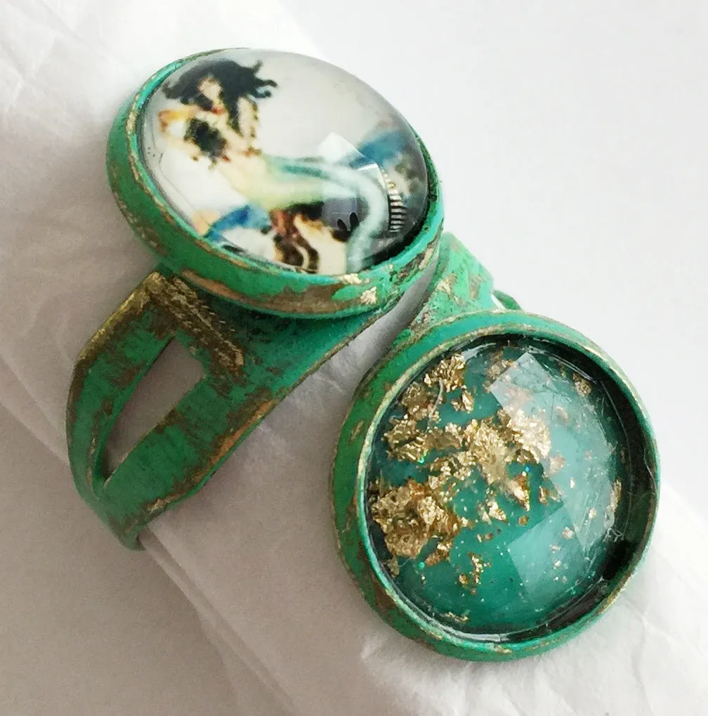 Glass Mermaid Cabochon Adjustable Wrap Ring v2