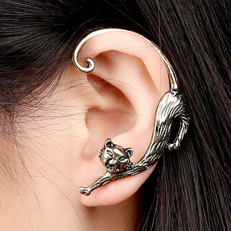 Gothic Punk Cat Bite Ear Cuff Wrap Clip Earring