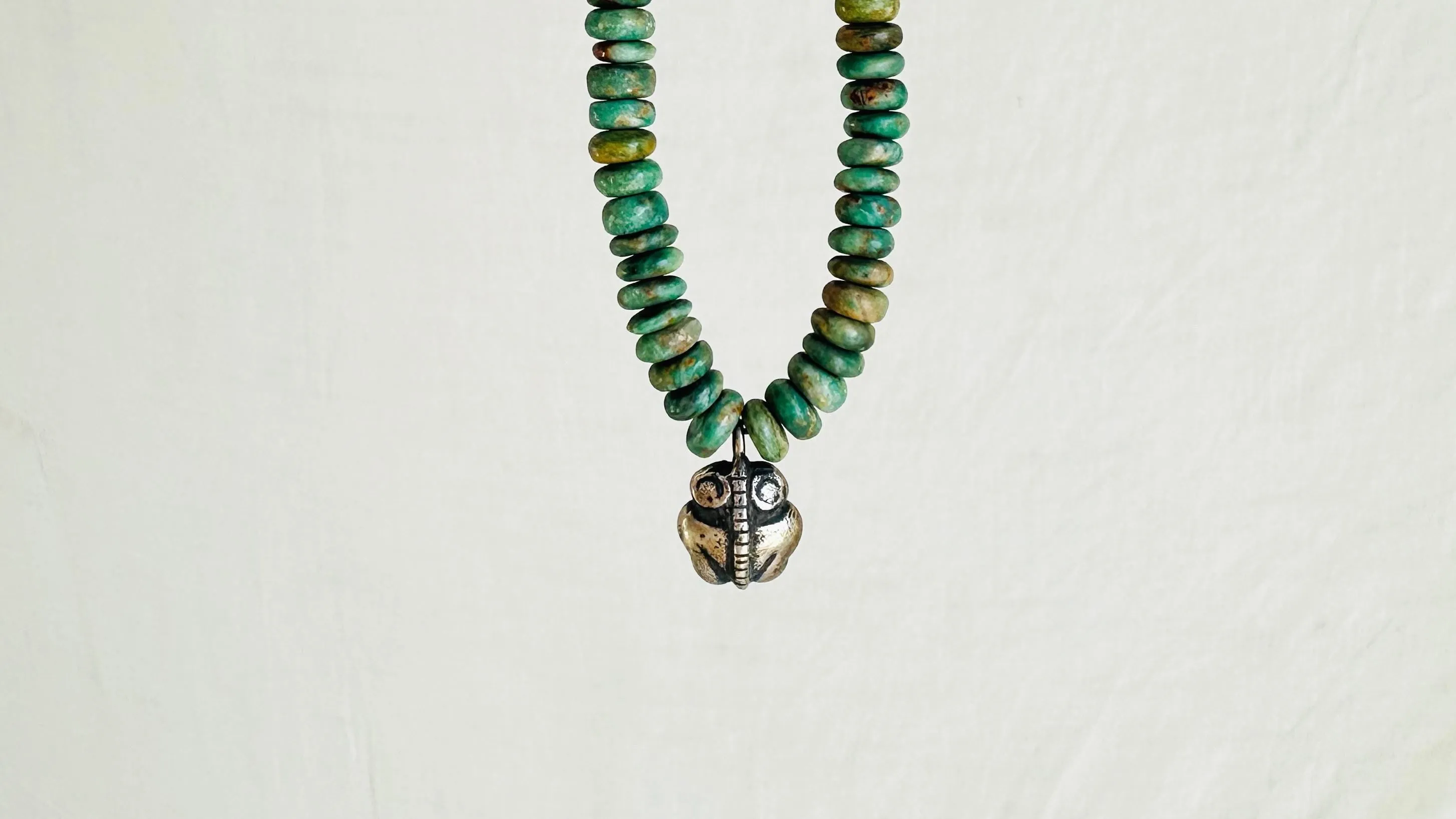 Guatemalita and Zapotec Frog Necklace. Jadeite and Sterling Silver Pendant. 2544