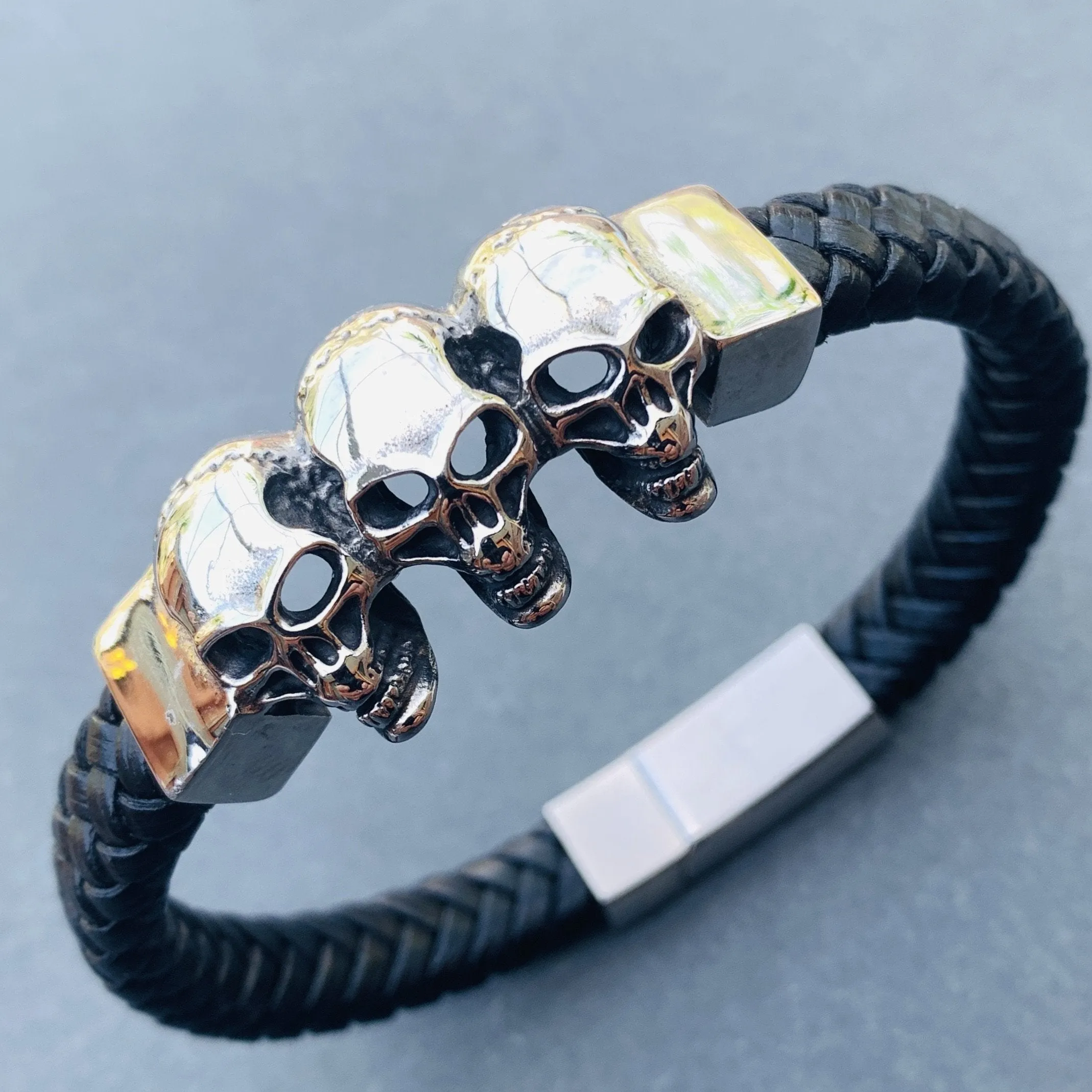 Leather & Stainless Steel - Scarface Bracelet - B46