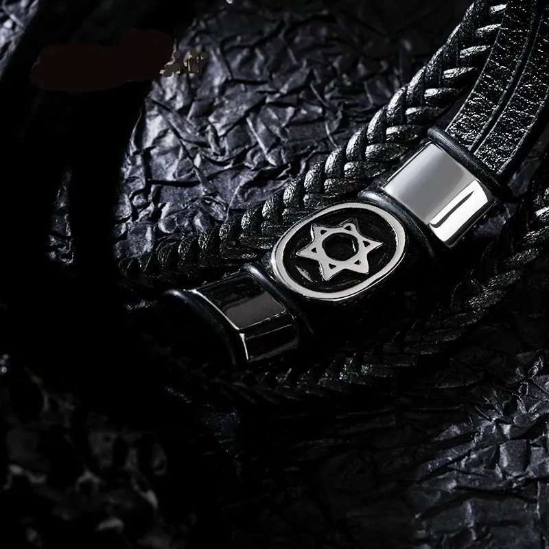 Magen Star of David Multilayer Leather Bracelet