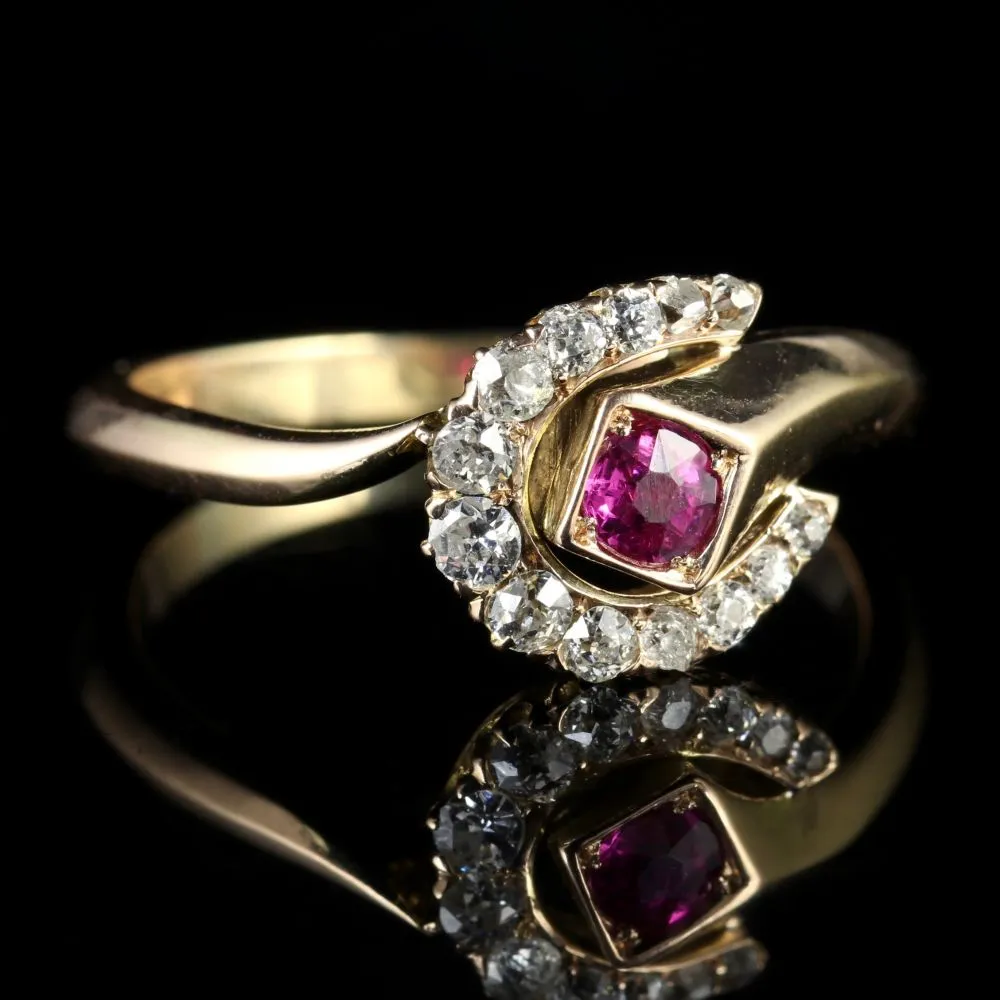 Victorian Ruby Diamond Horseshoe Ring 14Ct Gold