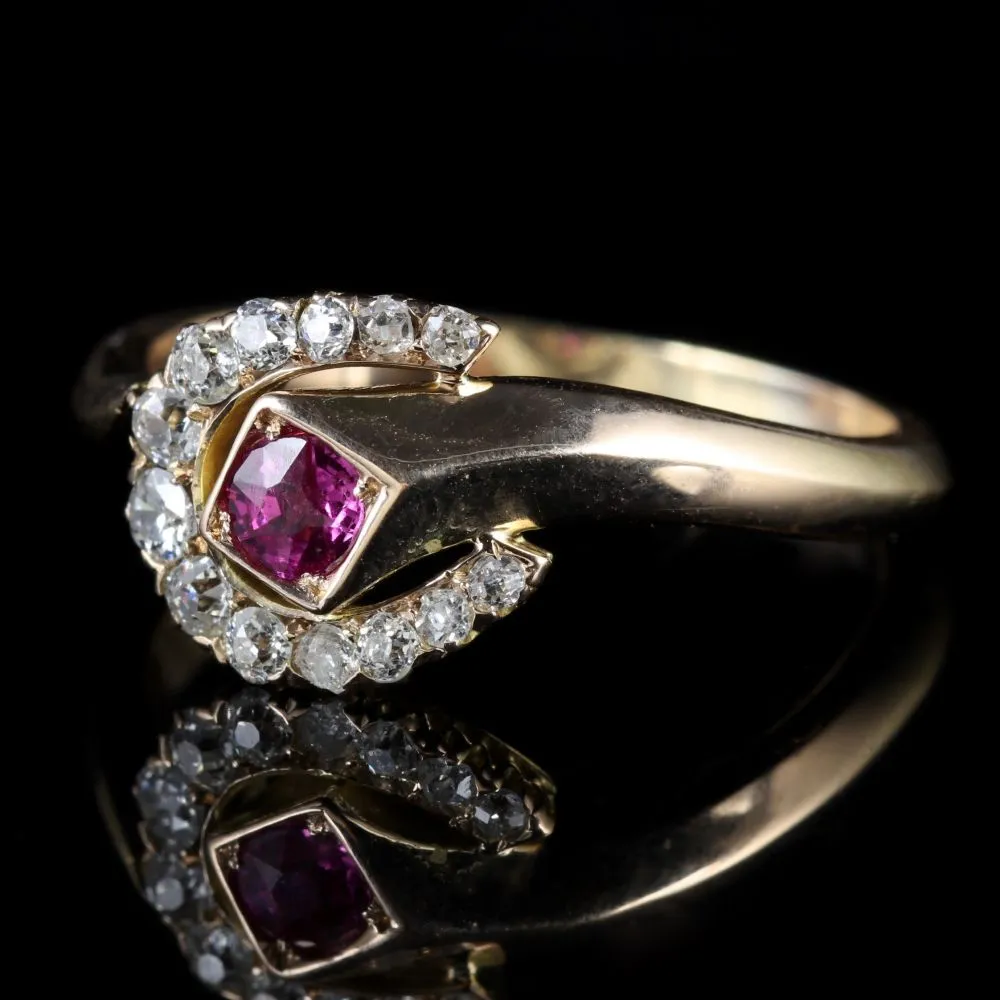 Victorian Ruby Diamond Horseshoe Ring 14Ct Gold