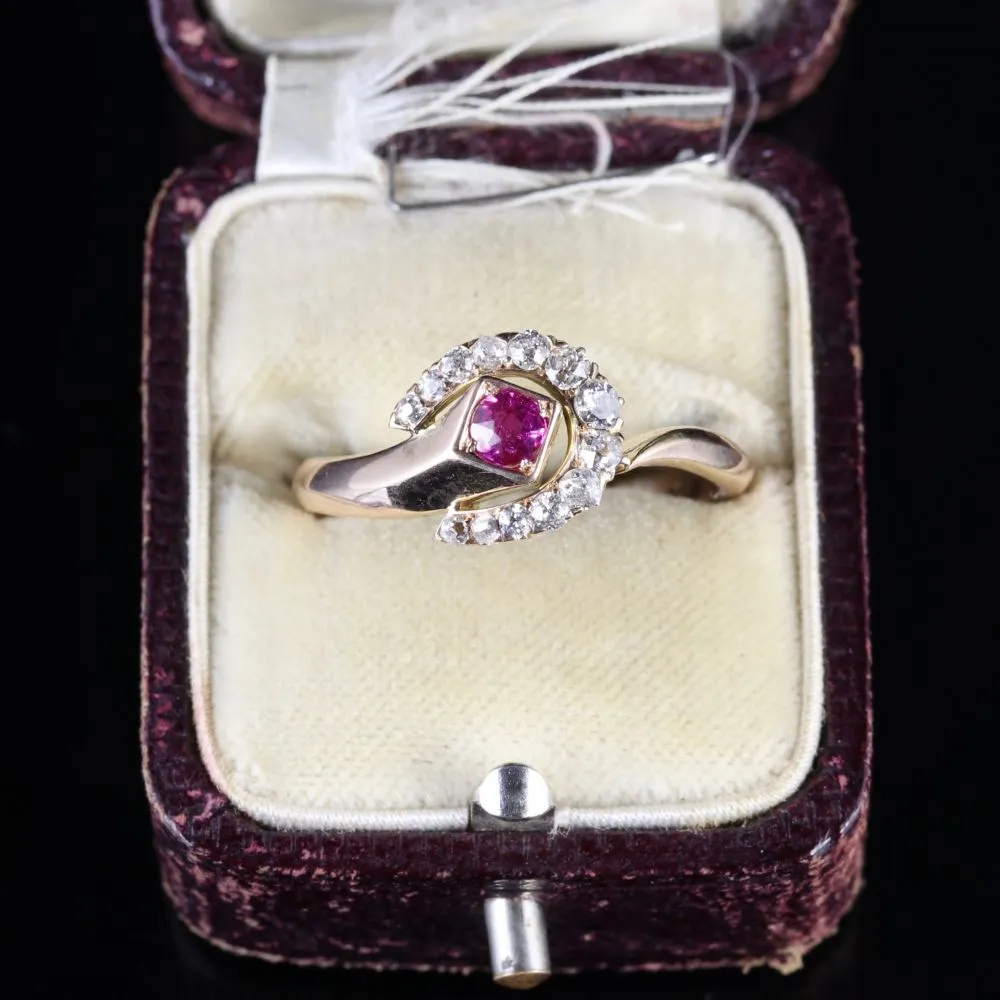 Victorian Ruby Diamond Horseshoe Ring 14Ct Gold