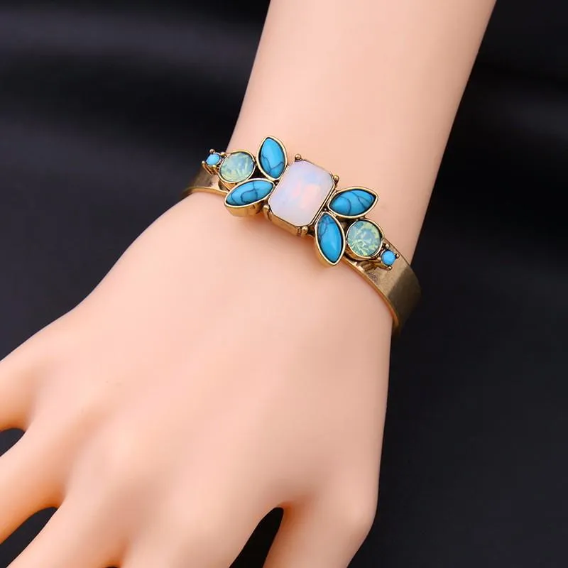 Vintage Colorful Stones Cuff Style Bangle Bracelet