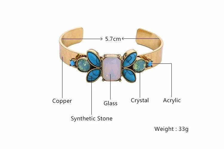 Vintage Colorful Stones Cuff Style Bangle Bracelet