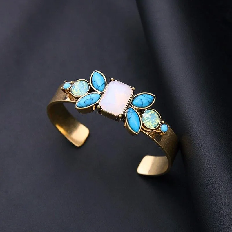 Vintage Colorful Stones Cuff Style Bangle Bracelet