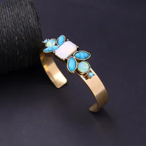Vintage Colorful Stones Cuff Style Bangle Bracelet