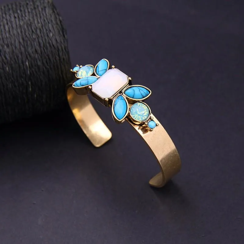 Vintage Colorful Stones Cuff Style Bangle Bracelet