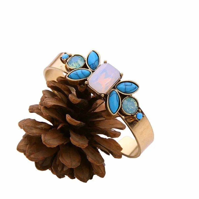 Vintage Colorful Stones Cuff Style Bangle Bracelet
