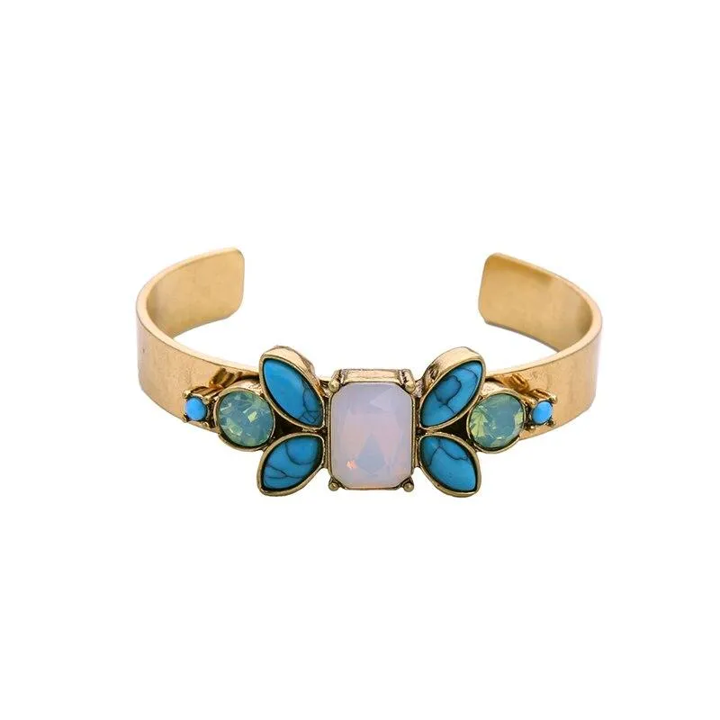 Vintage Colorful Stones Cuff Style Bangle Bracelet