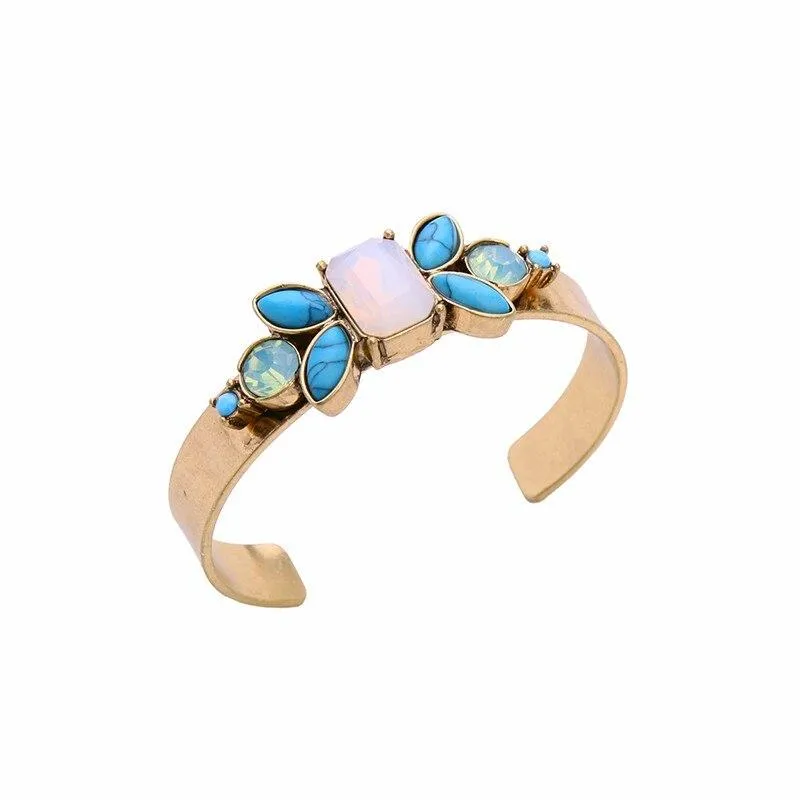 Vintage Colorful Stones Cuff Style Bangle Bracelet