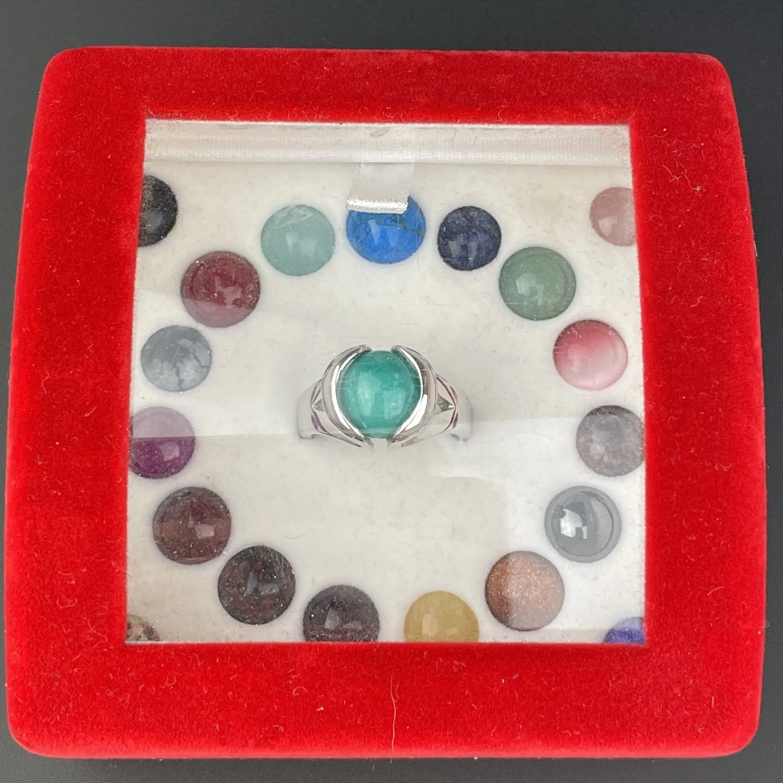Vintage Sterling Silver Multi Stone Interchangeable Statement Ring Boxed, Sz 7