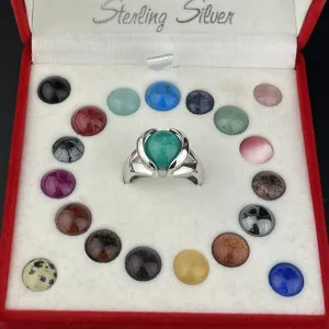 Vintage Sterling Silver Multi Stone Interchangeable Statement Ring Boxed, Sz 7